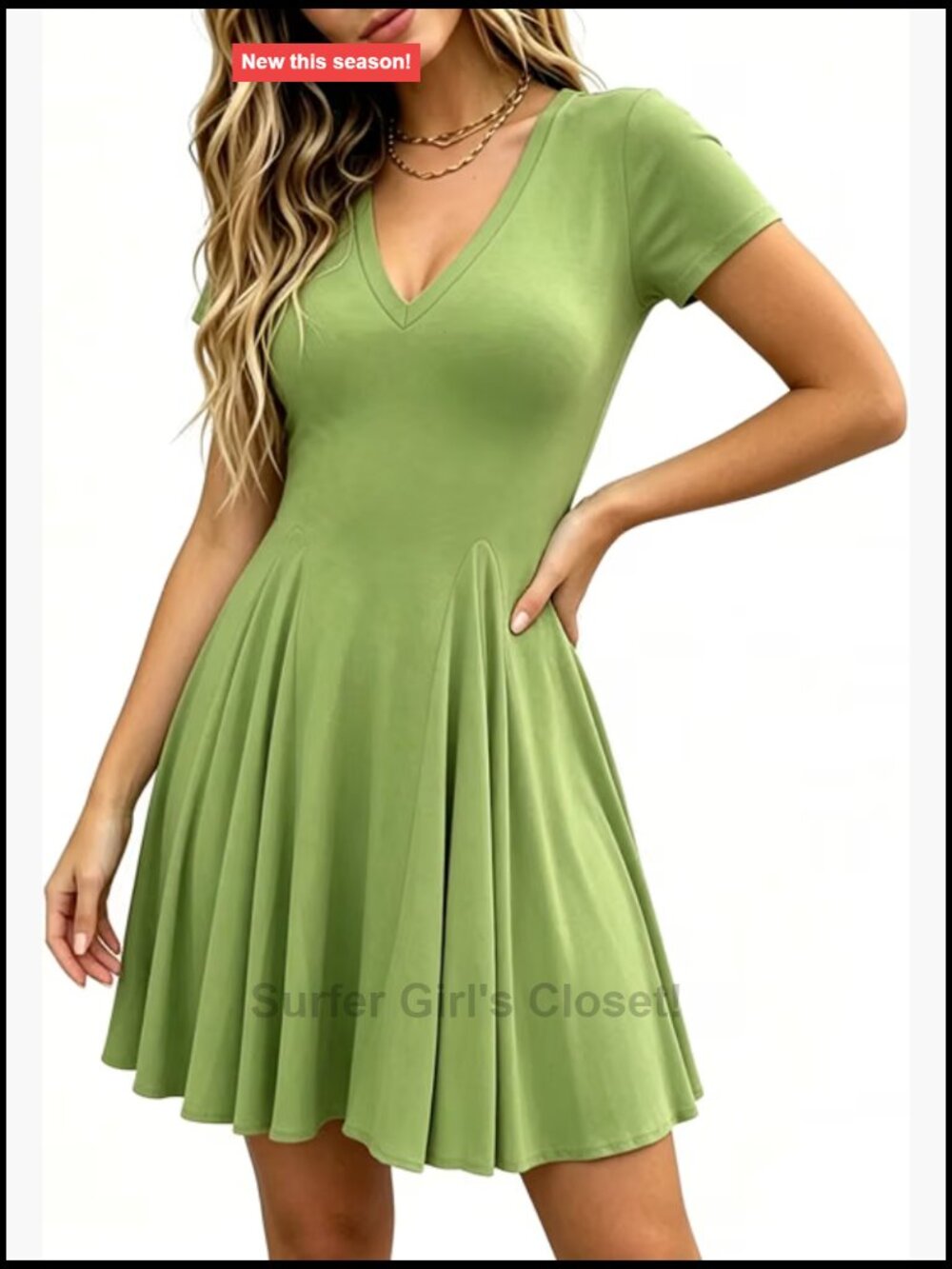 V Neck A Line Mini Skater Dress Women Club Night Out Casual Short Sleeve